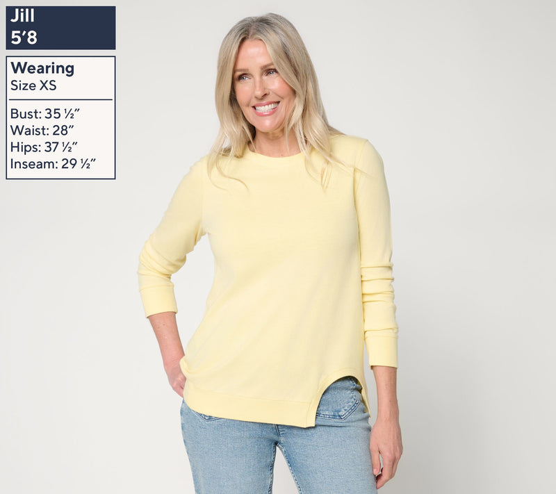 Peace Love World Crew Neck Tunic with Cutout Hem — View 10