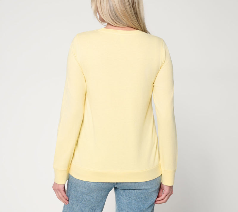 Peace Love World Crew Neck Tunic with Cutout Hem — View 11
