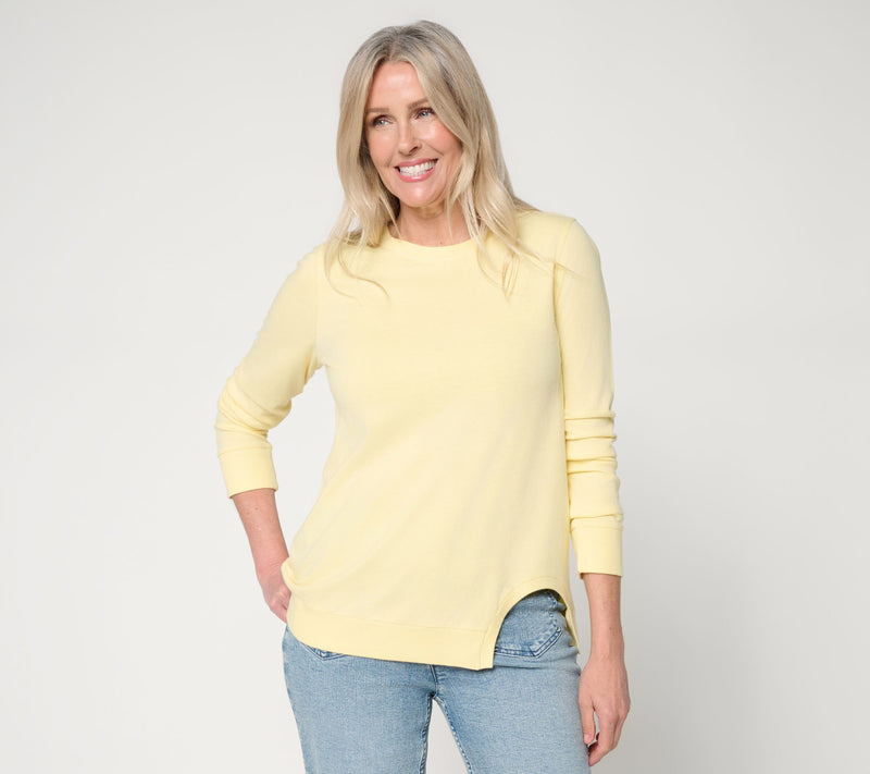Peace Love World Crew Neck Tunic with Cutout Hem — View 7