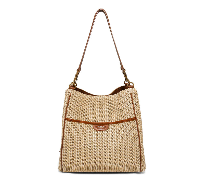 American Leather Co. Austin Triple Entry Raffia Bucket Bag — Main view