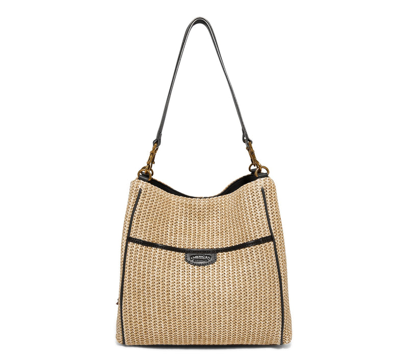 American Leather Co. Austin Triple Entry Raffia Bucket Bag — View 3