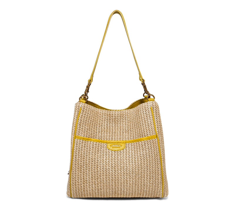 American Leather Co. Austin Triple Entry Raffia Bucket Bag — View 11