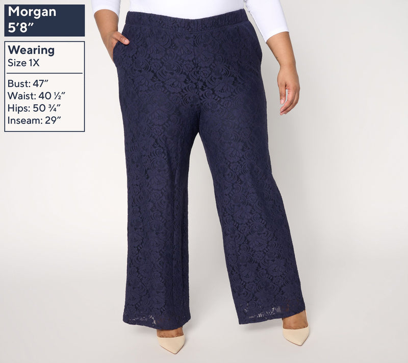 BEAUTIFUL by Lawrence Zarian Regular Wide Leg Knit Lace Pull-On Pant — View 2