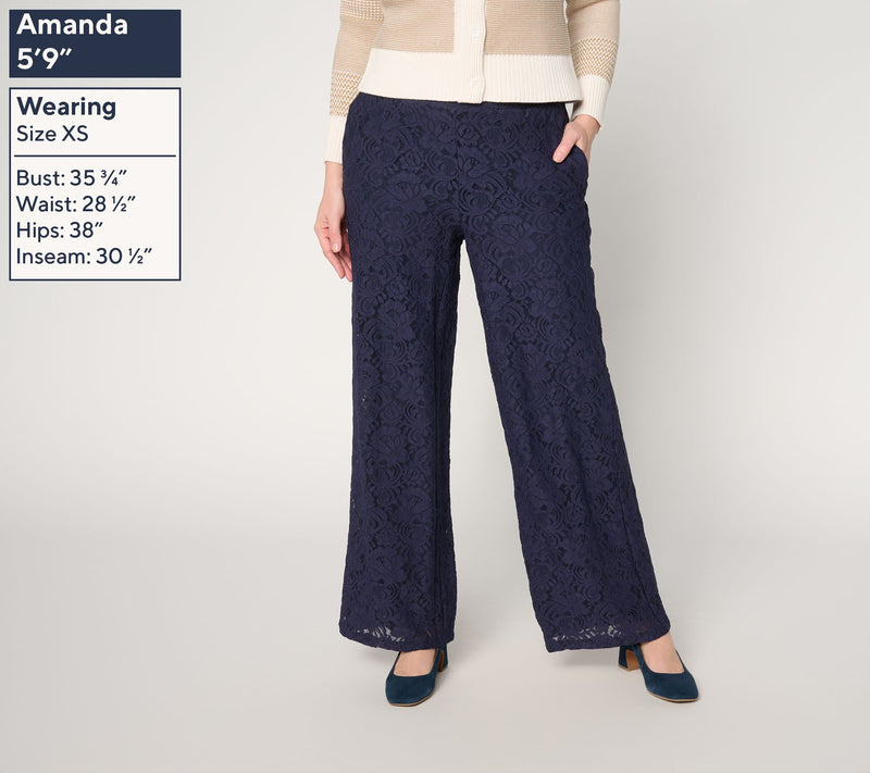 BEAUTIFUL by Lawrence Zarian Regular Wide Leg Knit Lace Pull-On Pant — View 3