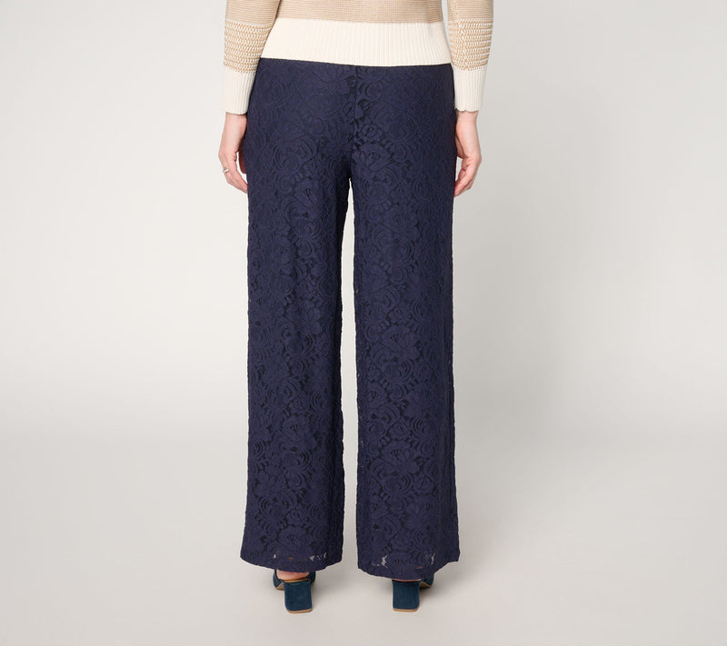 BEAUTIFUL by Lawrence Zarian Petite Wide Leg Knit Lace Pull-On Pants — View 8