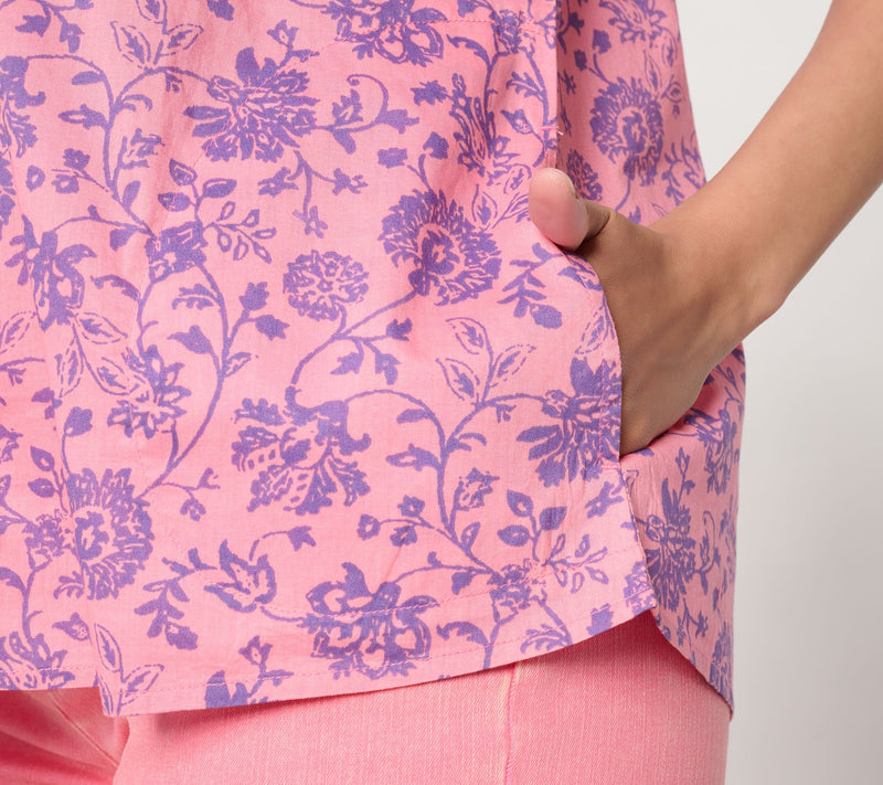 LOGO by Lori Goldstein Button Front Printed Cotton Blouse — View 9