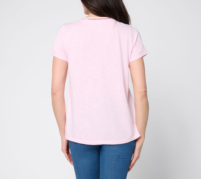 BEAUTIFUL by Lawrence Zarian Slub Knit Inset Trim Short Sleeve Tee — View 6