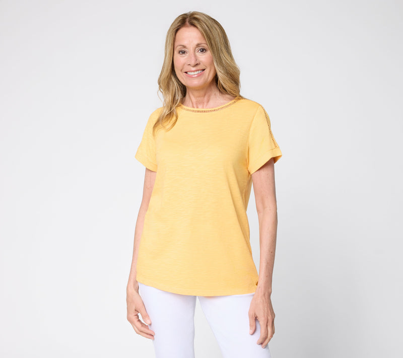 BEAUTIFUL by Lawrence Zarian Slub Knit Inset Trim Short Sleeve Tee — View 3