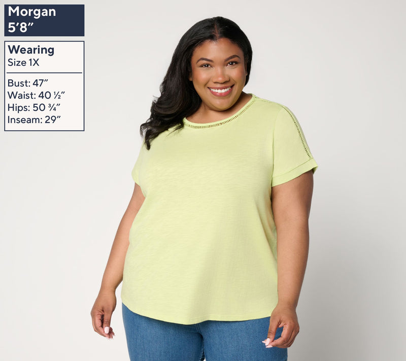 BEAUTIFUL by Lawrence Zarian Slub Knit Inset Trim Short Sleeve Tee — View 4