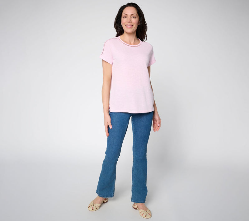BEAUTIFUL by Lawrence Zarian Slub Knit Inset Trim Short Sleeve Tee — View 7