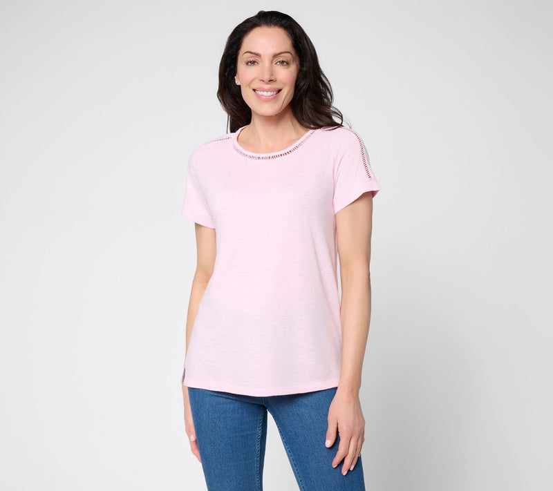 BEAUTIFUL by Lawrence Zarian Slub Knit Inset Trim Short Sleeve Tee — View 15