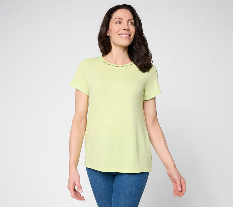 BEAUTIFUL by Lawrence Zarian Slub Knit Inset Trim Short Sleeve Tee — View 16
