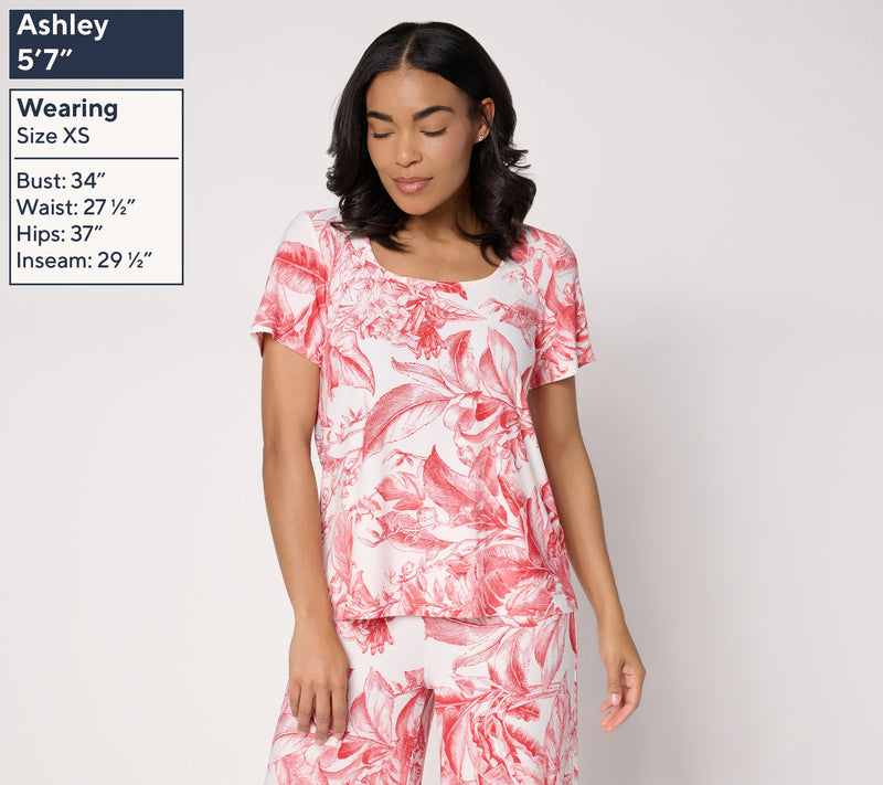 Dennis Basso Printed Italia Knit Short Sleeve Top — View 3