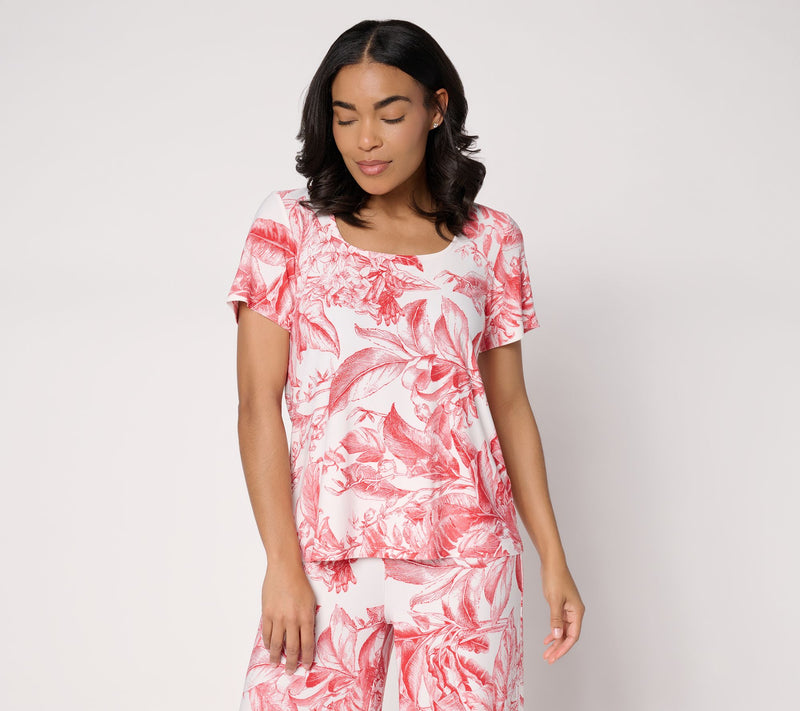 Dennis Basso Printed Italia Knit Short Sleeve Top — View 14