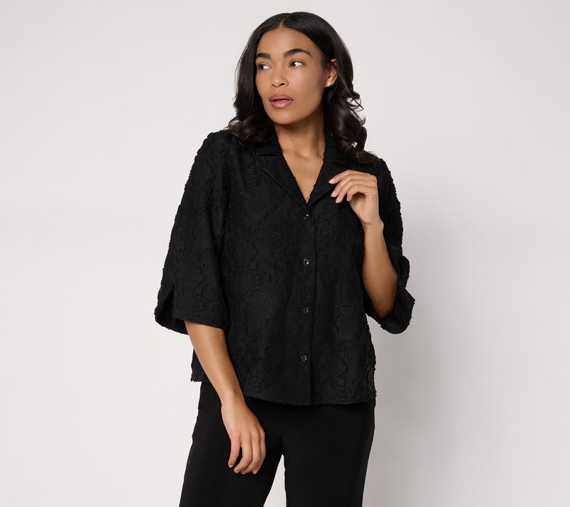 Dennis Basso Clip Jacquard Button Front Top — View 12