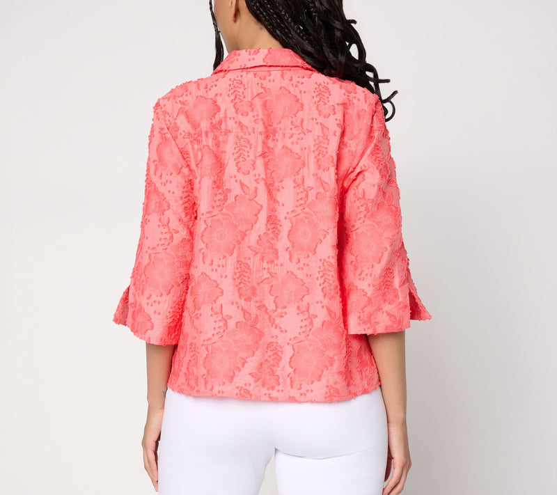 Dennis Basso Clip Jacquard Button Front Top — View 4