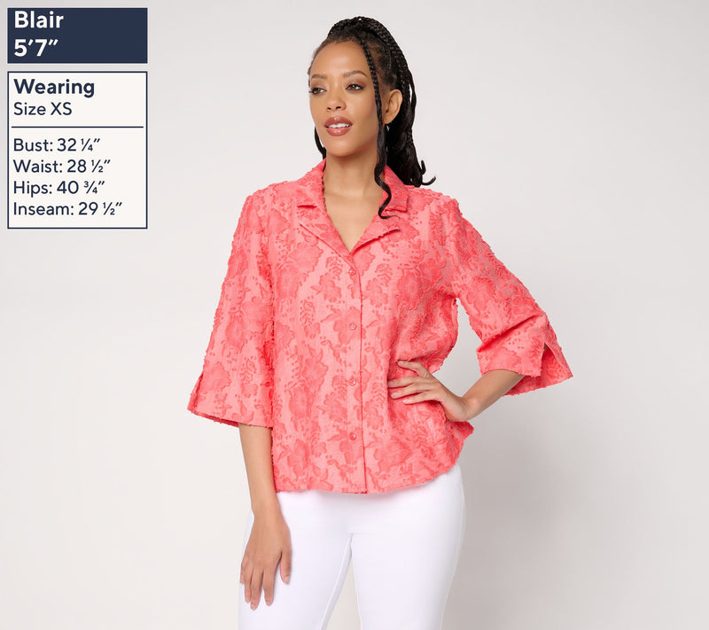 Dennis Basso Clip Jacquard Button Front Top — View 3