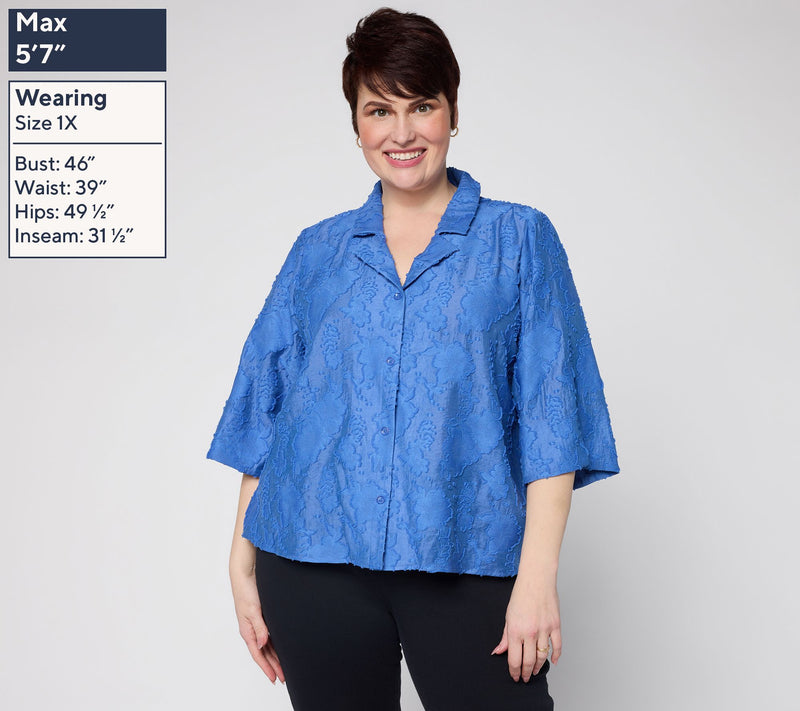 Dennis Basso Clip Jacquard Button Front Top — View 2