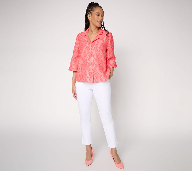 Dennis Basso Clip Jacquard Button Front Top — View 5