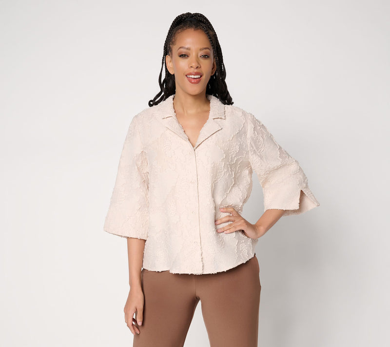 Dennis Basso Clip Jacquard Button Front Top — View 13