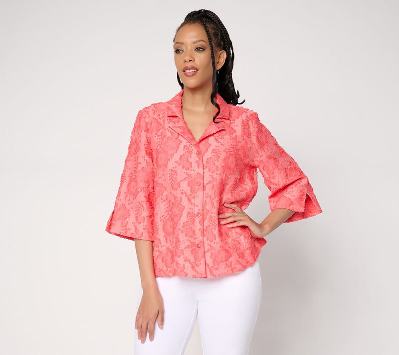 Dennis Basso Clip Jacquard Button Front Top — View 14
