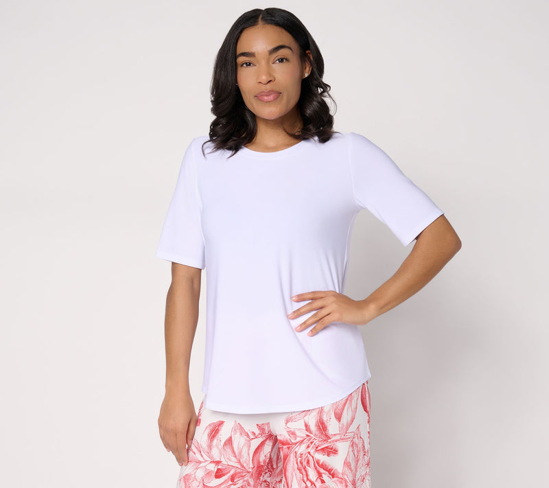 Dennis Basso Italia Knit Scoop Neck Elbow Sleeve Top — View 12