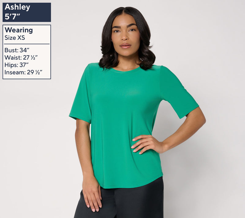 Dennis Basso Italia Knit Scoop Neck Elbow Sleeve Top — View 5