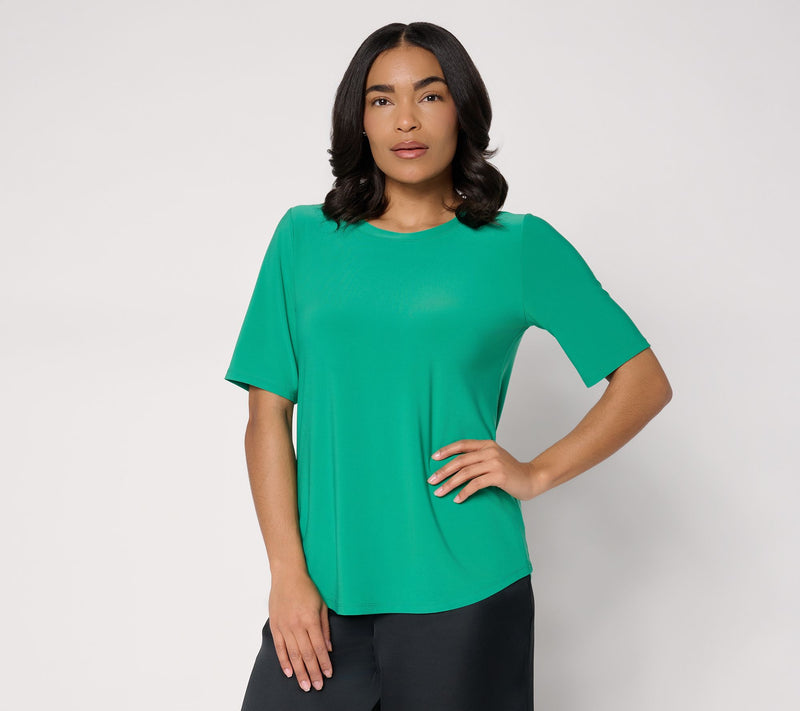 Dennis Basso Italia Knit Scoop Neck Elbow Sleeve Top — View 13