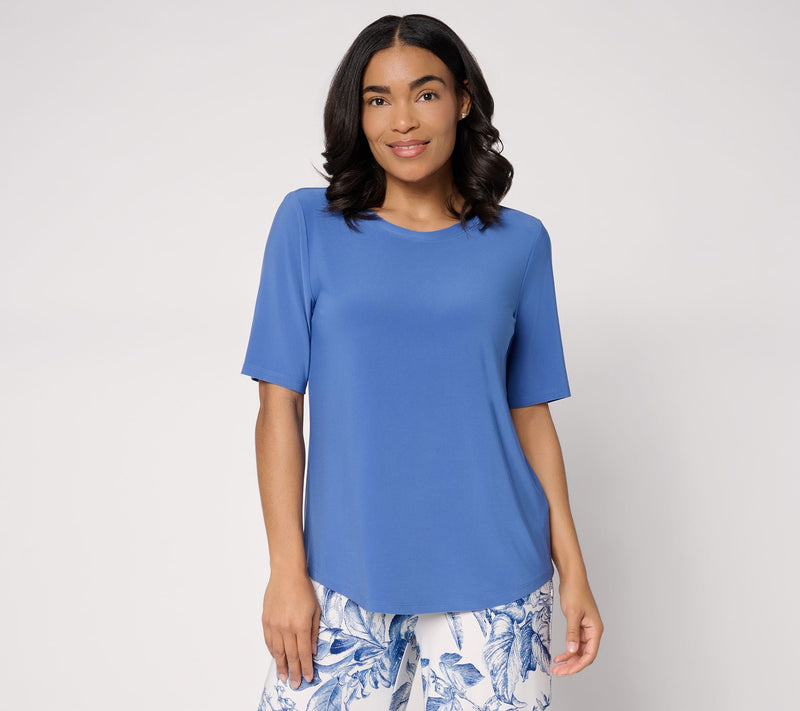 Dennis Basso Italia Knit Scoop Neck Elbow Sleeve Top — View 14