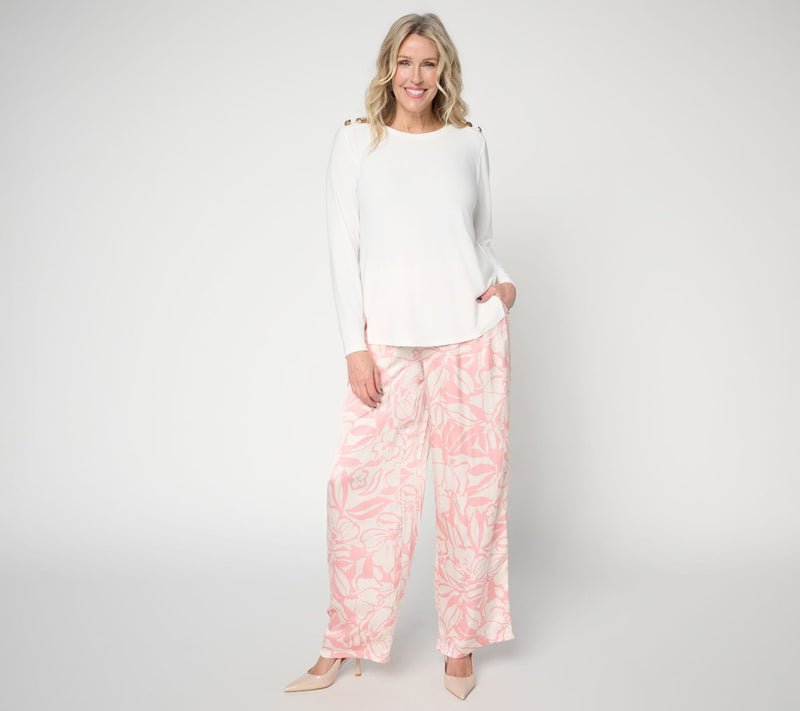 Dennis Basso Petite Printed Wide Leg Pull-On Pant — View 5