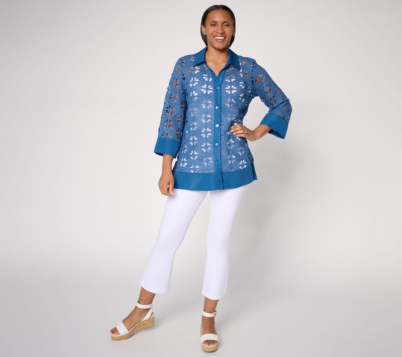 Dennis Basso Regular Button Front Crochet Tunic — View 5