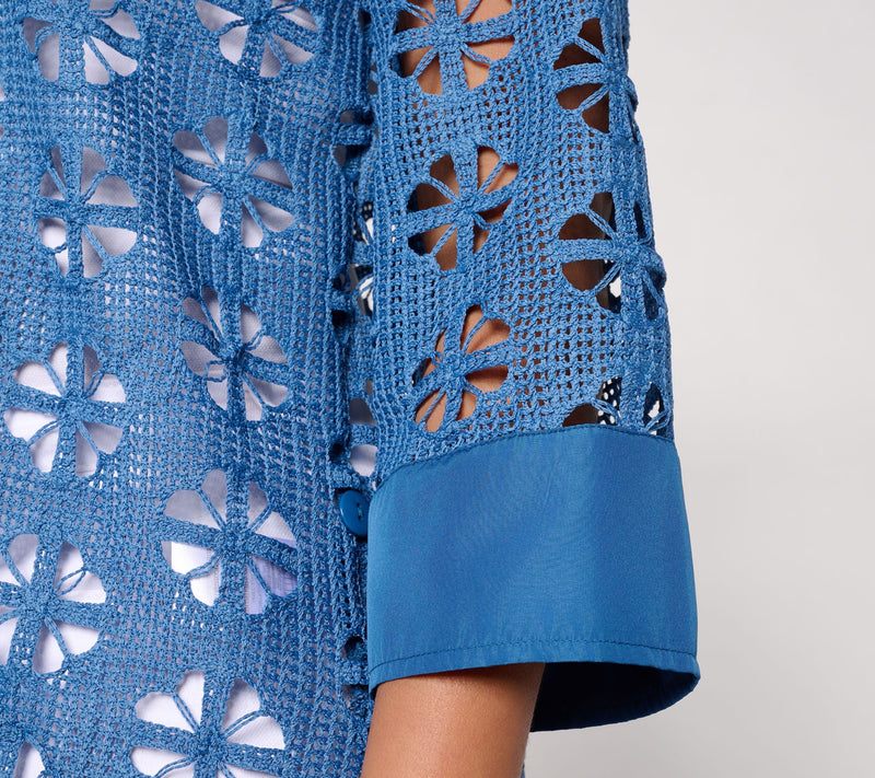 Dennis Basso Regular Button Front Crochet Tunic — View 6