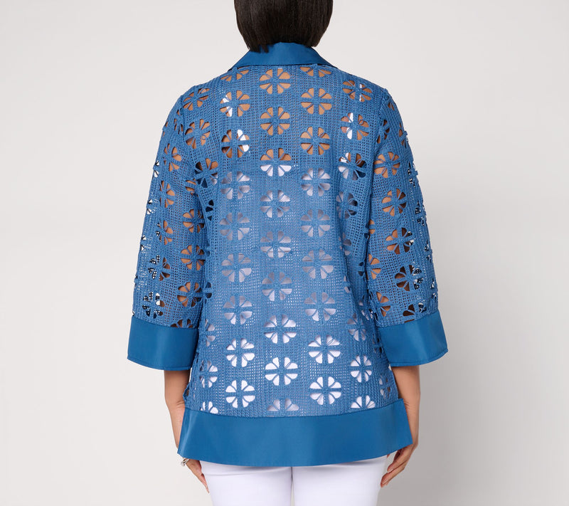Dennis Basso Regular Button Front Crochet Tunic — View 4