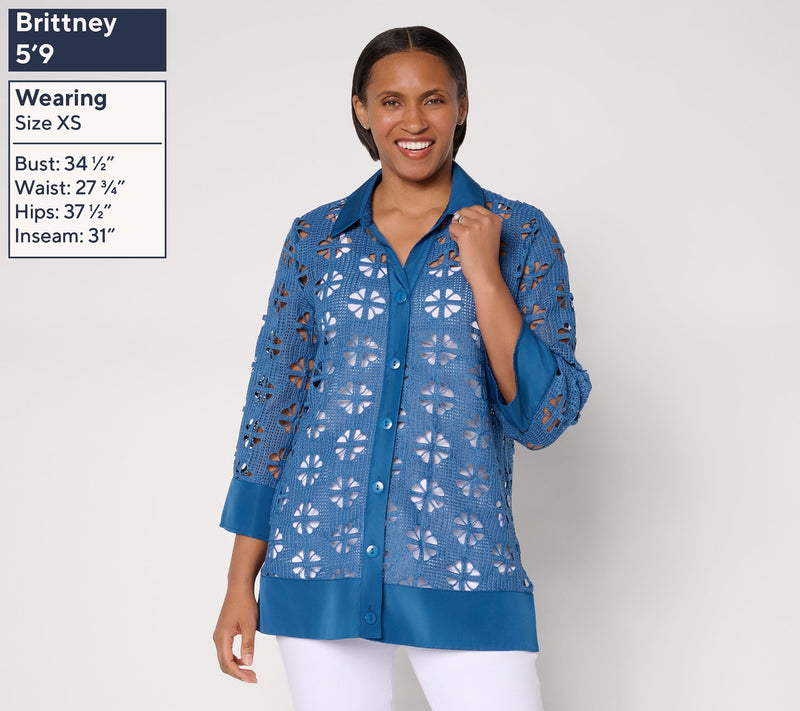 Dennis Basso Regular Button Front Crochet Tunic — View 3