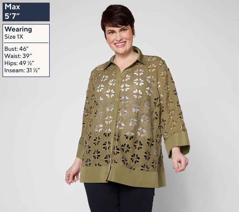 Dennis Basso Regular Button Front Crochet Tunic — View 2