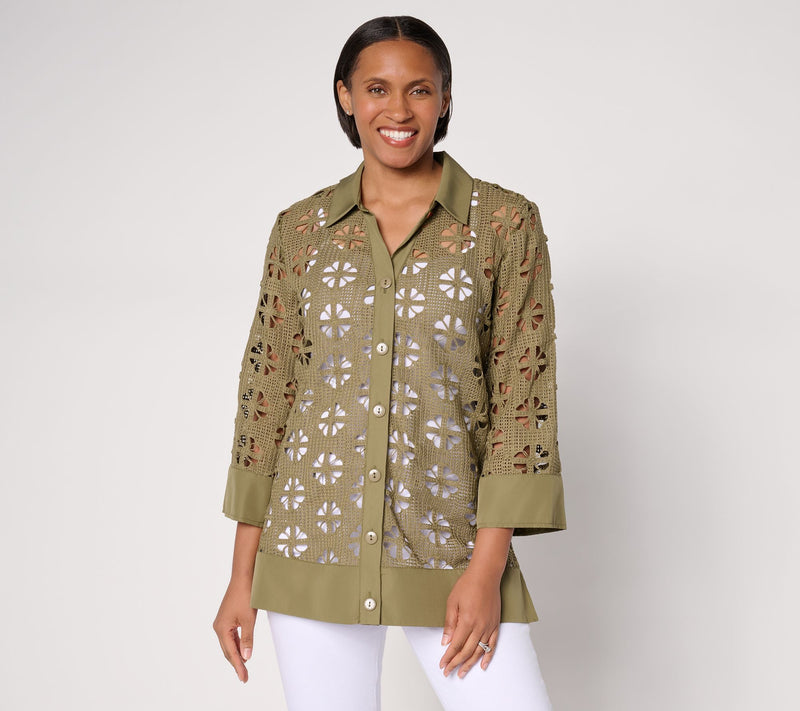 Dennis Basso Petite Button Front Crochet Tunic — View 11