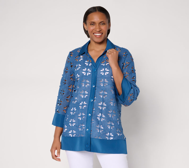 Dennis Basso Petite Button Front Crochet Tunic — View 12