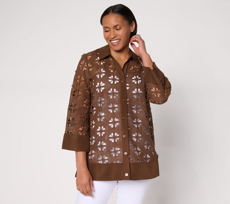 Dennis Basso Petite Button Front Crochet Tunic — View 13