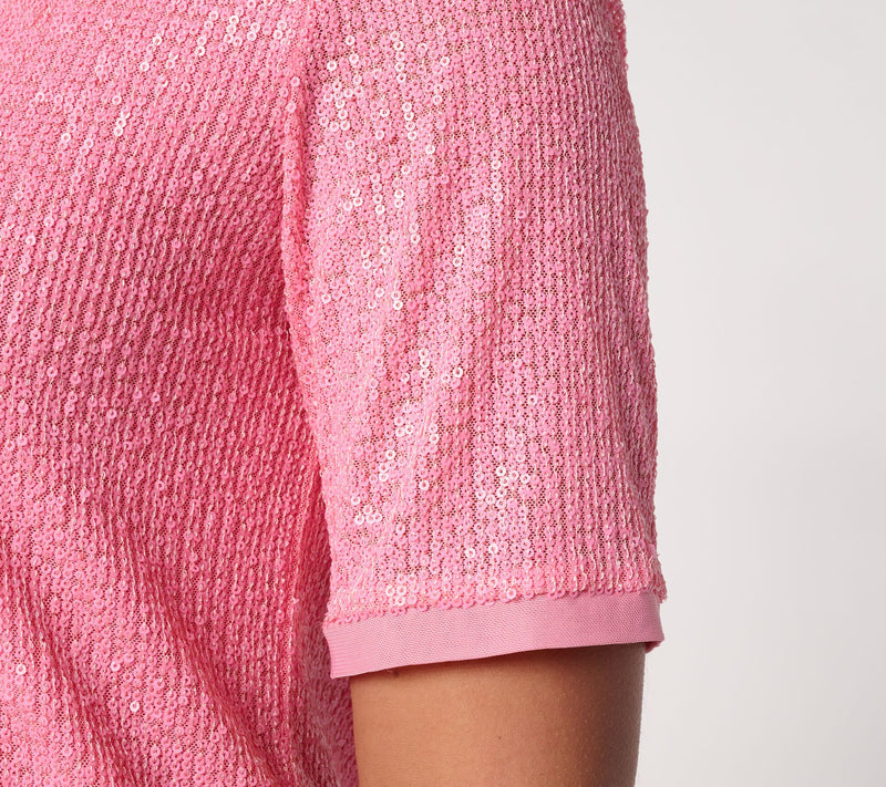 Dennis Basso Mesh Lined V-Neck Sequin Tee — View 6