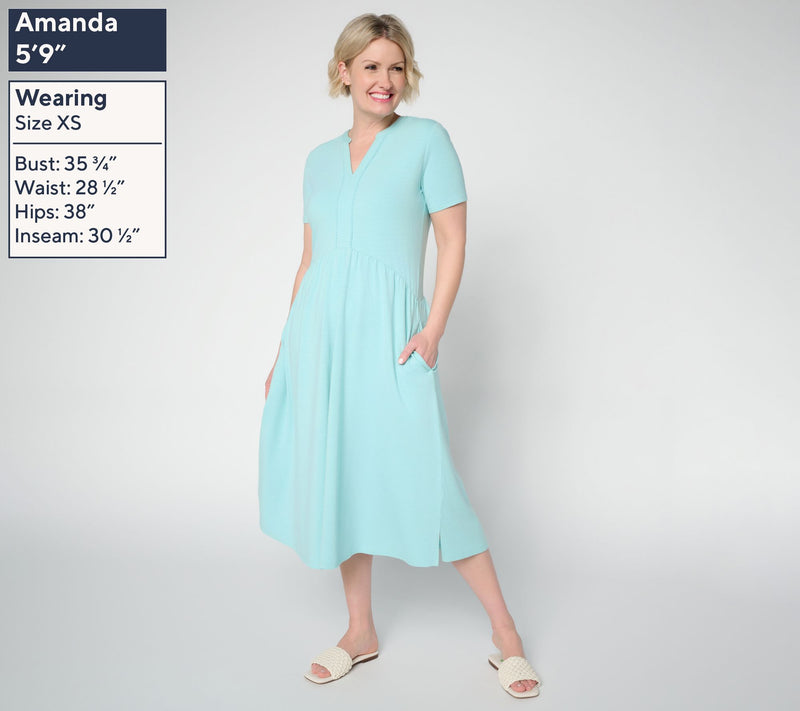 Joan Rivers Regular Cotton Modal Scallop V-Neck Midi Dress — View 3