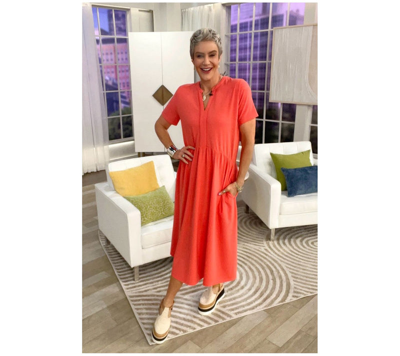 Joan Rivers Regular Cotton Modal Scallop V-Neck Midi Dress — View 7