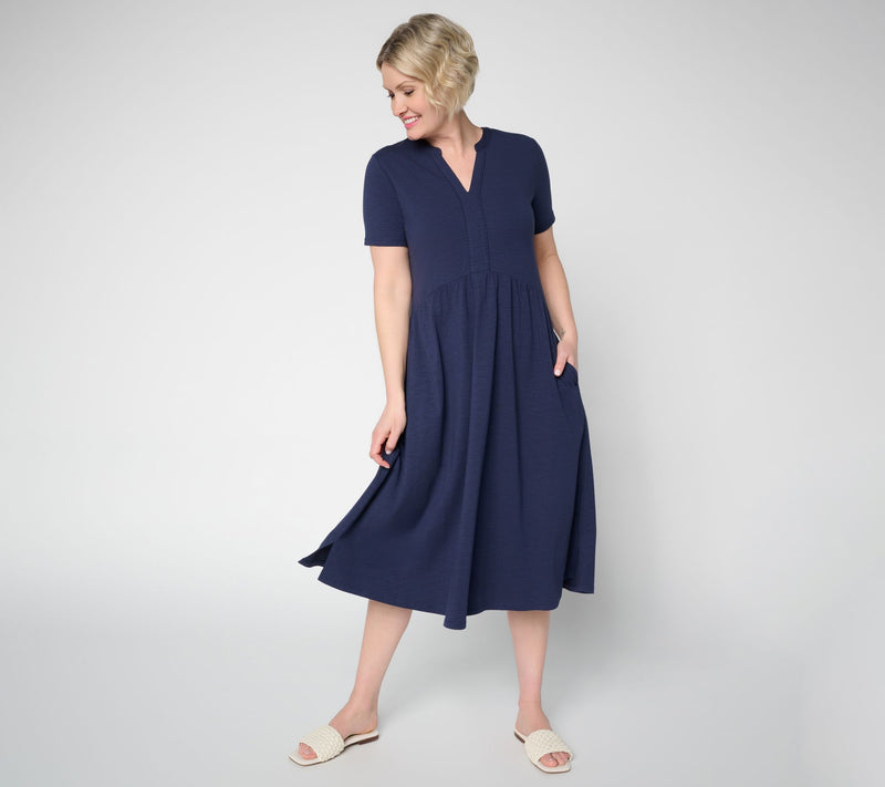 Joan Rivers Petite Cotton Modal Scallop V-Neck Midi Dress — View 7