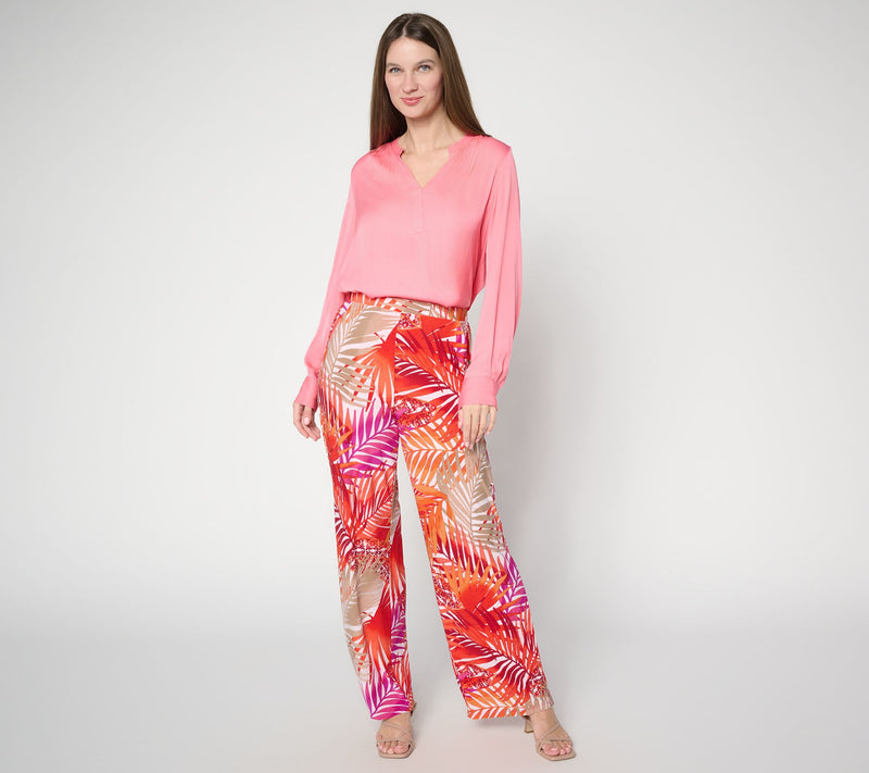 Attitudes by Renee Petite Printed Como Jersey Wide Leg Cabana Pant — View 5