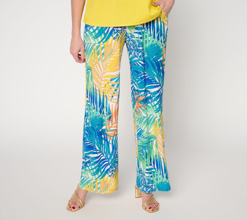 Attitudes by Renee Petite Printed Como Jersey Wide Leg Cabana Pant — View 13