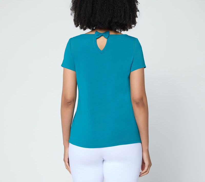 Attitudes by Renee Washed Cotton Jersey Bow Back Top — View 4