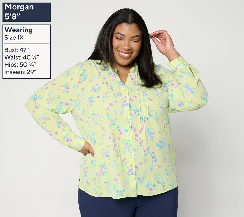 Joan Rivers Pintuck Split V Button-Front Georgette Blouse — View 4