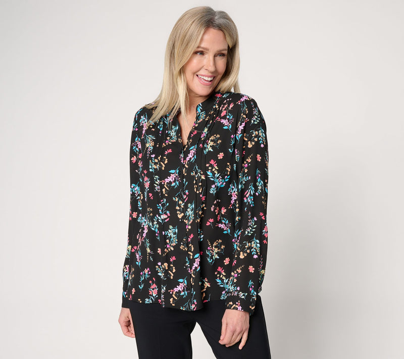 Joan Rivers Pintuck Split V Button-Front Georgette Blouse — View 16