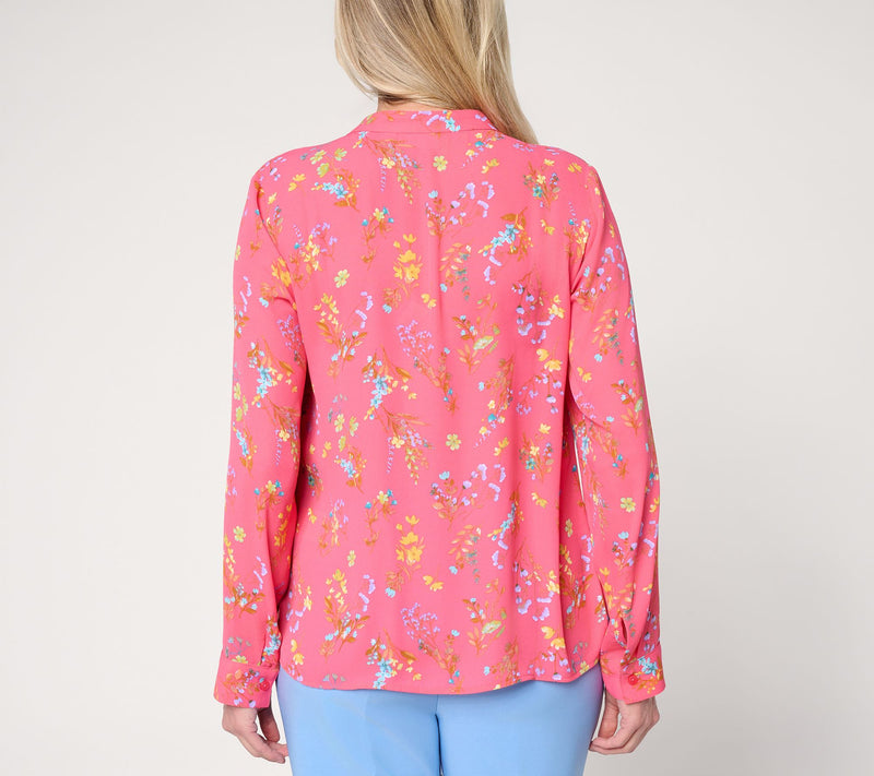Joan Rivers Pintuck Split V Button-Front Georgette Blouse — View 6