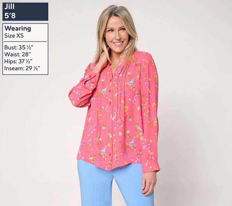 Joan Rivers Pintuck Split V Button-Front Georgette Blouse — View 5