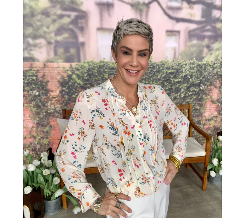 Joan Rivers Pintuck Split V Button-Front Georgette Blouse — View 9